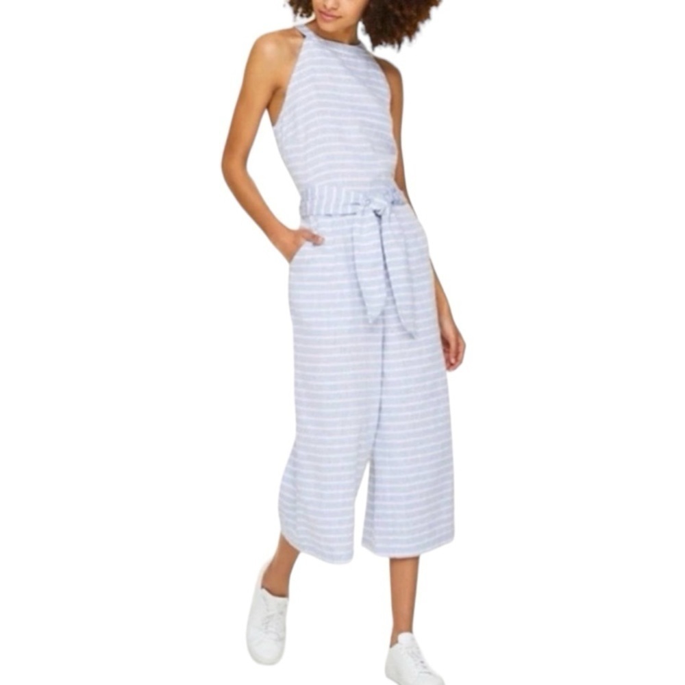 LOFT Linen Blend Wide Leg Halter Jumpsuit S‎